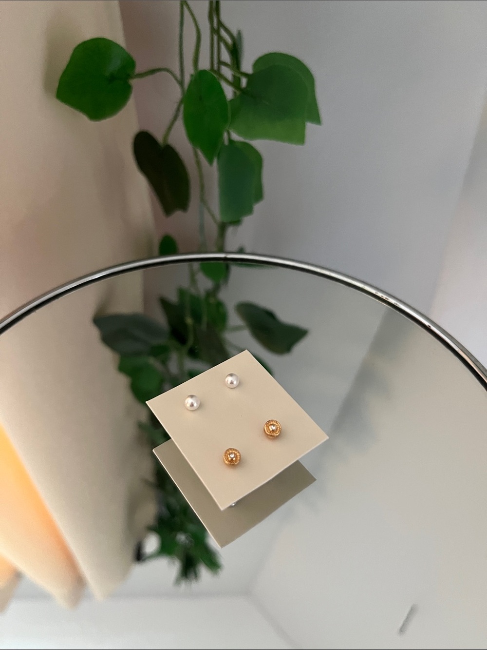 Gold and White Pearl Stud Earring Duo - Women Jewelry